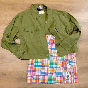 PLAID COTTON BLEND LINED MADRAS A-LINE SKIRT NWT 8P